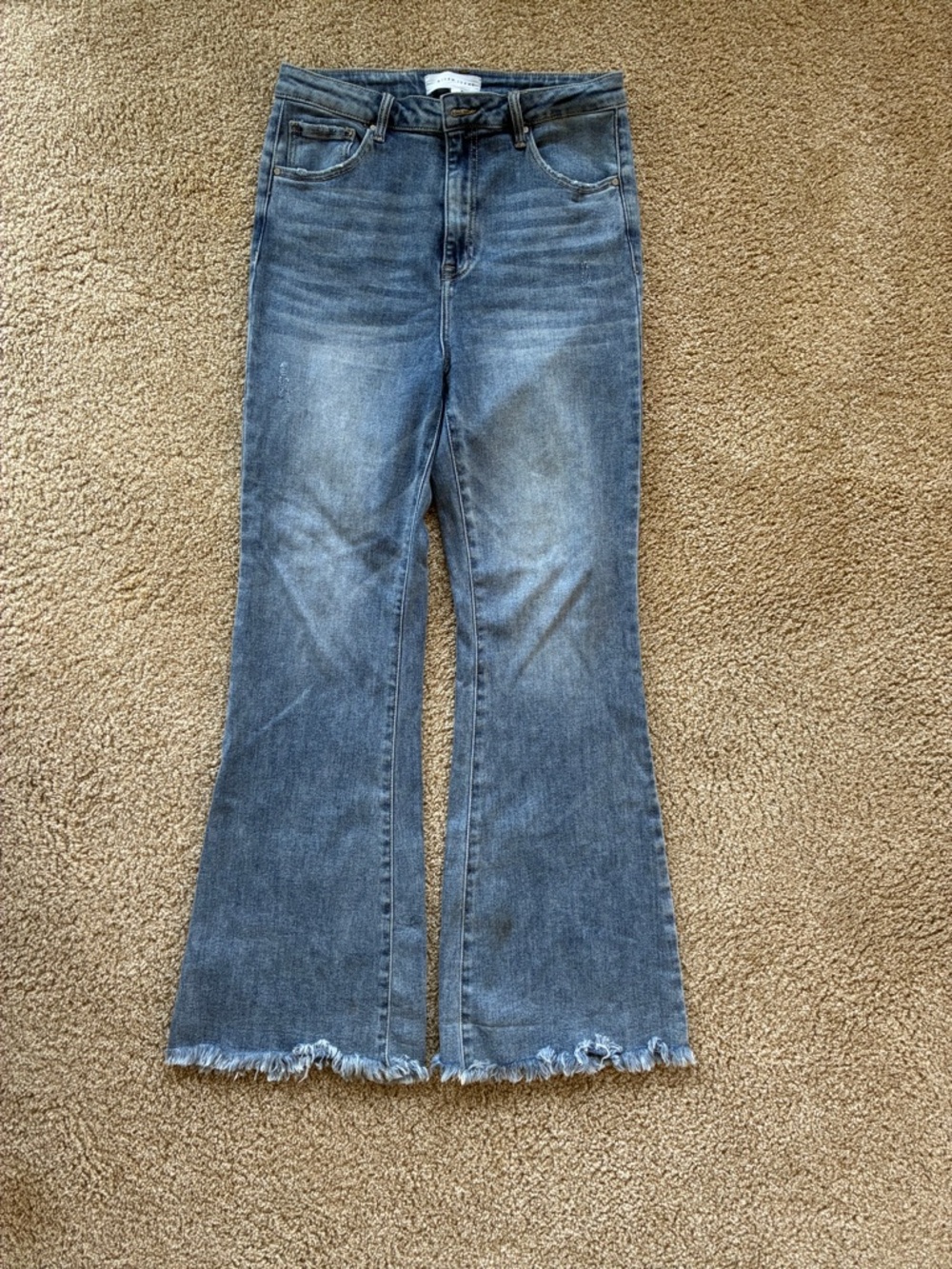 Risen brand Mid Wash Frayed Hem Flare Jeans - Women's Blue